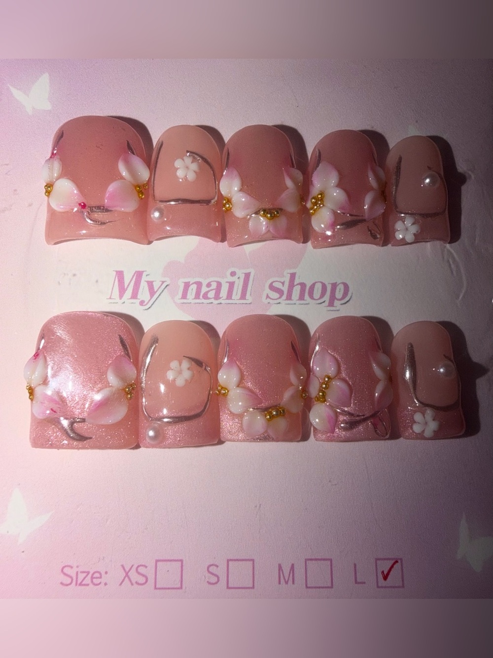 Pink Floral Press-On Nail Set by My Nail Shop/Large/Baby Ducks